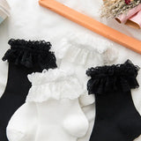 Hivava  Black White Lolita Lace Socks for Women Girls Kawaii Japanese Harajuku Cotton Short Socks Breathable Sweet Ruffle Princess Socks