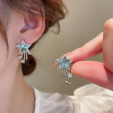 Hivava  -  Y2K Star Bow Crystal Drop Earrings for Women Elegant Zricon Bowknot Blue White Star Crystal Stud Earring Jewelry Party