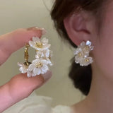 Hivava  -  Fashion White Shell Flower Pearl Hoop Earrings for Women Korean Elegant Temperament Zircon Earrings Jewelry