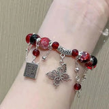 Hivava  -  New Trendy Red Beaded Chain Bracelet Bracelet For Women Simple Hollow Butterfly Pendant Bracelets Jewelry Accessories