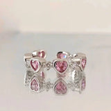 Hivava  -  New Pink Crystal Irregular Heart Rings for Women Luxury Exquisite Zircon Bowknot Open Adjustable Ring Y2K Rings Jewelry