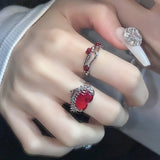 Hivava  New Fashion Creative Punk Gothic Thorns Love Heart Rings Vintage Open Rings For Women Party Jewelry Engagement Wedding Gift