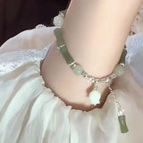 Hivava  Design Sense Green Bamboo Joint Lily Flower Bracelet for Women Chinese Style Unique Exquisite Tassel Bracelet Jewelry Gift