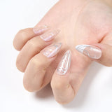 Hivava 24pcs Press-On Nails by NAIL NINA Chic Nude Pink with Silver Ripple Medium Almond Gloss - Durable Easy-fit Elegance