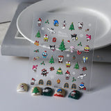 Hivava New Christmas Three-dimensional Nail Stickers Cartoon Dog Cat Nail Decor Stickers Christmas Tree Nail Art Decals DIY Manicure