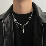 Hivava  -  Kpop Star Pendant Baroque Pearl Necklaces Men Women Punk Black White Imitation Pearl Necklace Unisex Stainless Steel Necklace