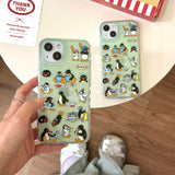 Hivava Mint Green Transparent Laser Love Heart Phone Case For Iphone 15 Pro Max 14Pro 15Pro 13 12 14 13Pro Cartoon Penguin Cute Cover