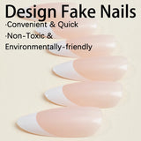 Hivava 24pcs Ins French Fake Nail Patch White Edge Design Simple Nude Color Fake Nail Full Cover Wearable Artificial Acrylic Nails Tips