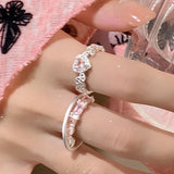 Hivava Y2K Style Sparkling Pink Zircon Bride Rings for Women Couples Korean Trendy Heart Star Geometric Wedding Party Jewelry