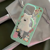 Hivava Mint Green Cartoon Puppy Stand Holder Phone Case Magnetic Shell For Iphone 13 Pro Max 15ProMax 14Pro 12 15 Cute Animals Fundas