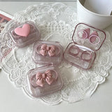 Hivava Contact Lens Cases Pink Transparent Love Bow Contact Lens Case Girl Portable Beauty Pupil Box Storage Eye Care Container Box