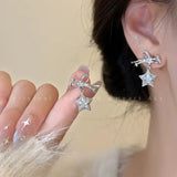 Hivava  -  Kpop Irregular Crystal Star Chain Tassel Earrings for Women Y2K Rhinestone Cross Star Tassel Earring Piercing Geometric Earrings