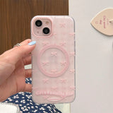 Hivava Ins Pink Lattice Bowknot Phone Case For Iphone 12Pro 13 14 15 Pro Max 13Pro 14ProMax 14Pro 15Pro 12 Magnetic Frost Coque Shell