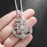 Hivava Hip Hop Cubic Zirconia Pirate Ship Anchor Compass Pendant Necklace Men Women Fashion Lucky Amulet Jewelry Gift Couple