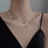 Hivava  S925 Silver Double Layer Box Chain Snake Clavicle Chain Necklace Female Fashion Hip-hop Retro Unique Design Fine Jewelry