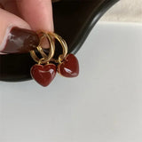 Hivava  -  Simple Design Wine Red Love Heart Dangle Earrings for Women Gold Color Circle Vintage Peach Drop Earring Fashion Jewelry