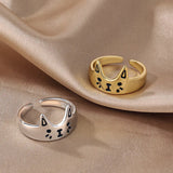 Hivava Lovely Cartoon Drop Oil Cat Open Rings for Women Men Vintage Fashion Animal Cat Opening Finger Ring Jewelry Gifts