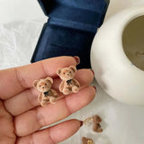 Hivava  -  Fashion Pink Flocking Bear Rabbit Stud Earrings for Women Girl Korean Cute Animal Small Bear Earrings Birthday Jewelry Gift