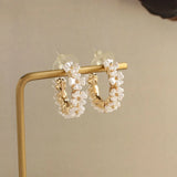 Hivava  -  Fashion White Shell Flower Pearl Hoop Earrings for Women Korean Elegant Temperament Zircon Earrings Jewelry