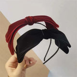 Hivava  -  Vintage Red Velvet Bow Bezel Hairband for Women Girls Korean Elegant Solid Color Headband Holiday Party Hair Bands Accessories