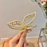 Hivava  -  Simple and stylish Bow Pearl Hair Claws Hair Accessories Metal Grab Clip Hair Clip Shark Clip Ponytail Claw Clip WOMAN HAIR CLIP