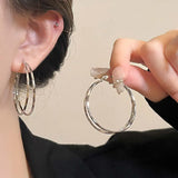 Hivava  -  New Trendy Silver Color Double Layer Circle Hoop Earrings For Women Exaggerated Metal Layer Round Earrings Jewelry Gift