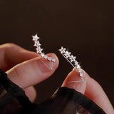 Hivava  -  Korean Shiny Zircon Star Flower Climbing Earrings for Women Exquisite Sliver Color Crystal Statement Earrings Jewelry Gifts