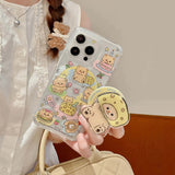 Hivava  Cheese Butter Bear Stand Holder Cute Cover For Iphone 15 11 13 15Pro 14Pro 12 14 Pro Max 15ProMax 13Pro Cartoon Flower Magnetic