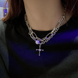 Hivava  -  Punk Cross Pendant Chain Necklace for Women Kpop Multilayer Imitation Pearl Choker Necklace Rhinestone Pendant Necklace Jewelry