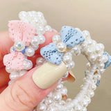 Hivava  Child Pearls Bow Elastic Hairbands Flowers Scrunchies Hair Bands Rubber Hair Tie  Fashion Ponytail Girls Hair Accessories