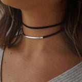 Hivava New Fashion Bending Tube Velvet Choker Necklace Double Layer Style Torque Black Short Leather Necklace Charm Collier Femme