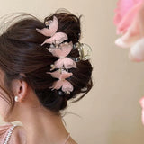 Hivava  -  Korean Mesh Flower Rhinestone Butterfly Claw Women Girls Large New High-Grade Sweet Hairpin Back Head Clip Headdress Shark Clip