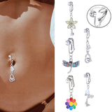 Hivava  Faux Belly Piercing Butterfly Fake Belly Button Clip On Umbilical Navel Fake Piercing Love Heart Dangling Cartilage Earring Clip