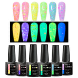 Hivava  -  7ml Glow In Dark Candy Gel Nail Polish Summer Sparkly Glitter Sequins Luminous Nail Art UV Gel Varnish Manicure