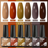 Hivava  -  6Pcs/Set Coffee Series Gel Nail Polish Autumn Nail Art Gel Varnish Semi Permanent Soak Off UV Gel Manicure Kit For Nails