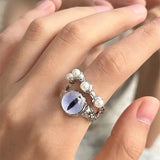 Hivava  New Opal Stone Pearl Ring for Women Girl Fashion Retro Korean Eye Adjustable Rings Party Jewelry Accessory Gifts