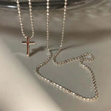 Hivava  -  Fashion Silver Color Double Layer Cross Pendant Necklaces For Women Sparkling Clavicle Chain Choker Charm Necklace Jewelry Gifts