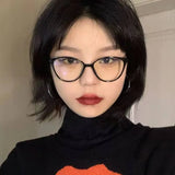 Hivava  Korean Cat Eye Glasses Frame Women Lovely Ins No Makeup Plain Glasses Men Eyewear Cute Decorative Computer Glasses