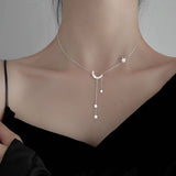 Hivava Exquisite Bling Silver Color Tassel Star Moon Necklace For Women Clavicle Chain Woman Jewelry Birthday Gift Accessories