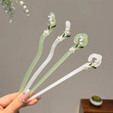 Hivava  -  18cm Women Hairpin Jade Lily of the Valley Tassel Hairpin Hair Clips Transparent White Hair Sticks Fashion Ponytail Accessories