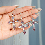 Hiava  -  Kiss Jewelry Pink Rhinestone Cross Pendant Necklace Earrings 3pcs/set for Women Fashion Luxury Y2K Goth Necklace Collar Gift