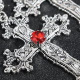 Hiava  -  Large Gothic Cross Drill Pendant Jewelry Necklace Silver Color Red Tone Punk Jewellery Fashion Charm Statement Women Gift