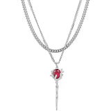 Hiava  -  Double Layer Red Zircon Rose Pendant Necklace Y2K Layered Flower Stone Chain Necklaces Irregular Floral Aesthetic Egirl Necklace