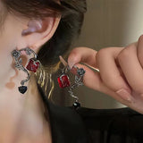 Hivava  -  Y2K Gothic Black Liquid Heart Cross Star Pendant Earrings New Red Zircon Love Dangle Earring Irregular Aesthetic Jewelry