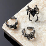 Hivava Gothic Punk Irregular Spider Opening Ring Women Men Fashion Zircon Black Crystal Dark Animal Ring Hip Hop Party Finger Jewelry