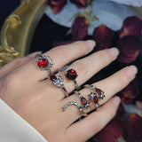 Hivava  -  Irregular Stone Rings Y2K Aesthetic Animal Red Stone Ring for Women Egirl Vintage Flower Bud Open Rings Jewelry Accessories