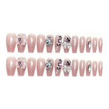 Hivava 24PCS Pink False Nails Bowknot Diamond Pearl 3D Design Press on Nail Tips with Harmless Smooth Edge Nails Woman DIY Fake Nails