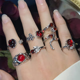 Hivava  -  Gothic Red Opal Irregular Natural Stone Rings Red Stone Rings for Women Y2K Animal Tail Spider Ring Aesthetic Creative Jewelry