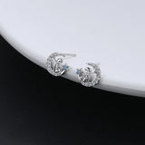 Hivava  -  Silver Color Blue Zircon Petite Moon Little Prince Stud Earrings for Women Princess Wedding Jewelry Gift