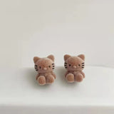 Hivava  -  Fashion Pink Flocking Bear Rabbit Stud Earrings for Women Girl Korean Cute Animal Small Bear Earrings Birthday Jewelry Gift